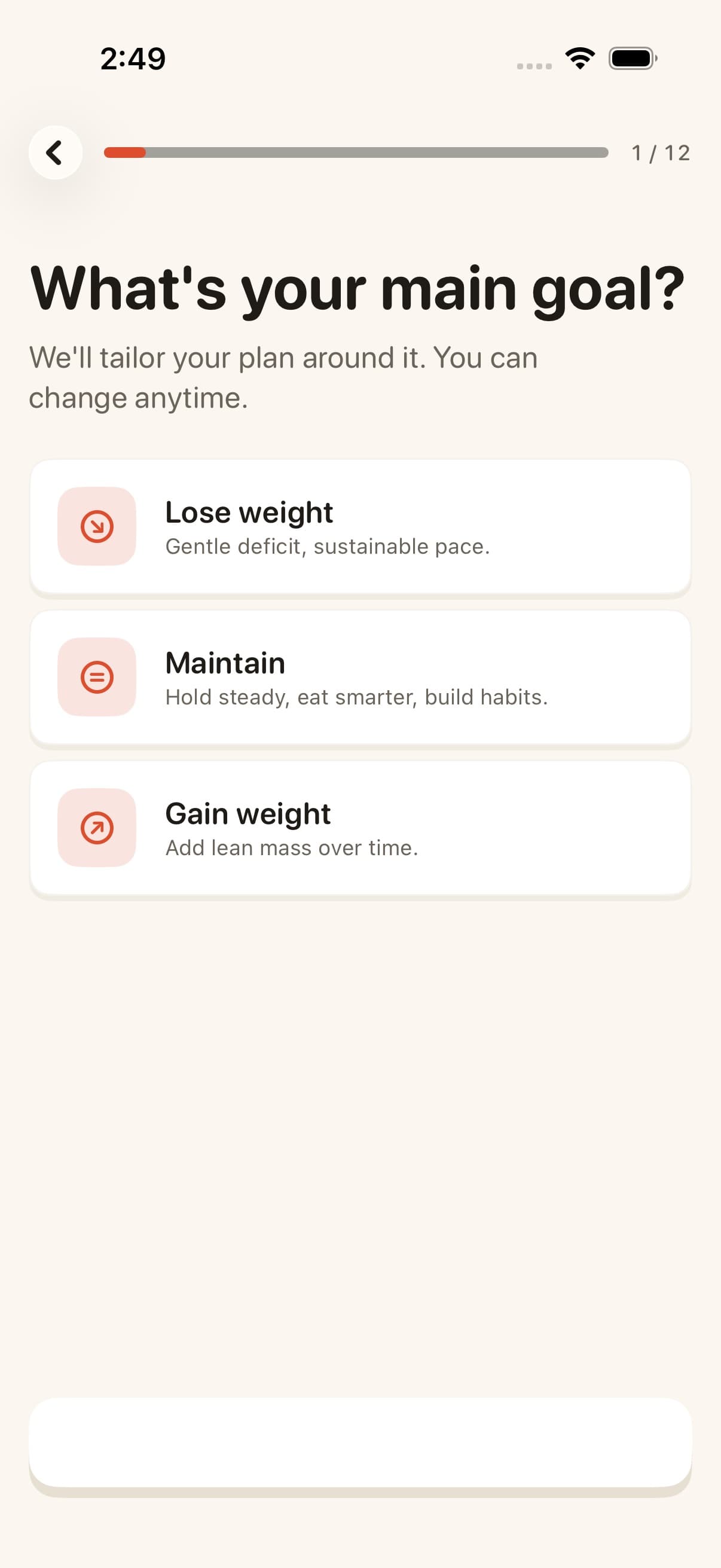JSPER Gym goal selection screen